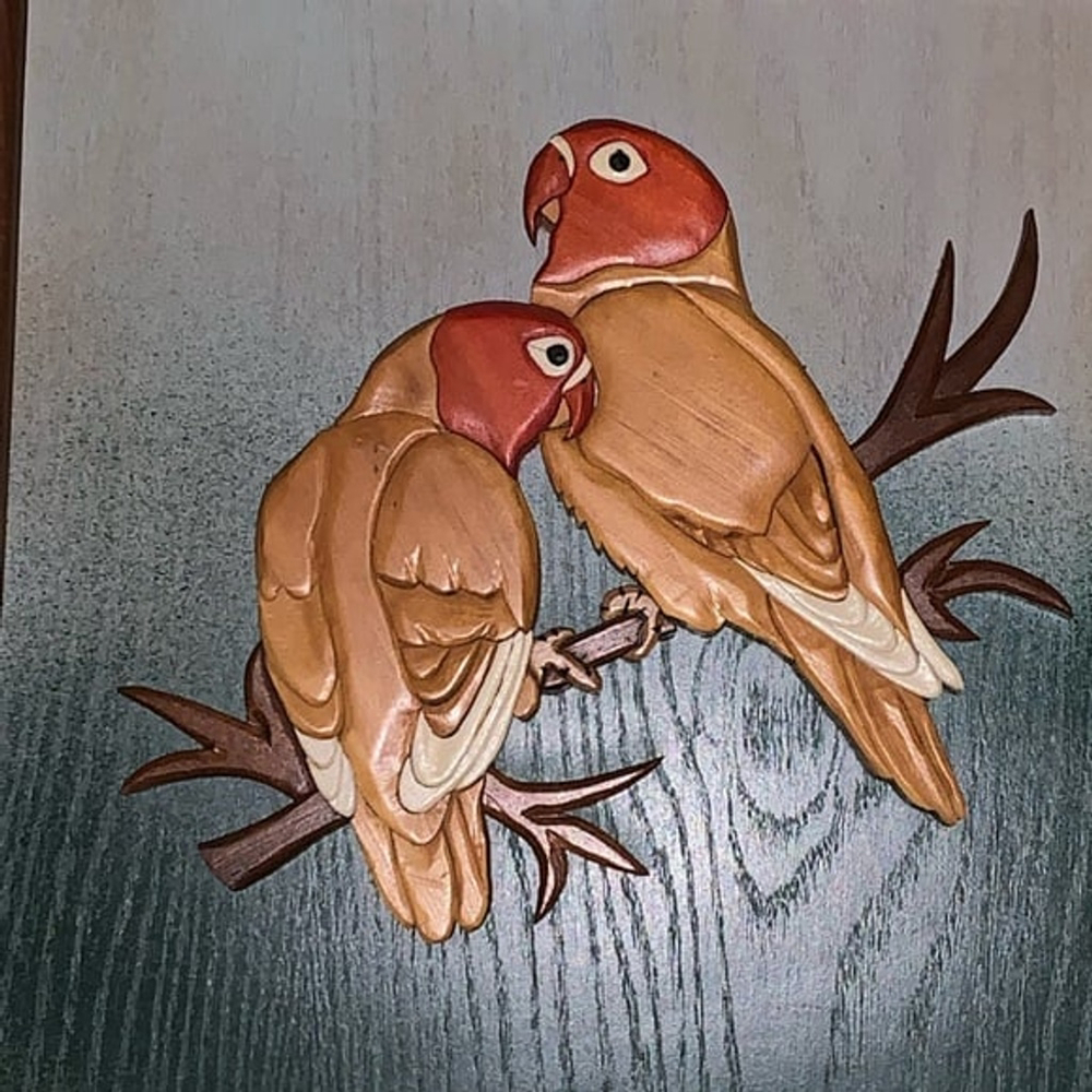 Hand Crafter Wood Lovebirds Picture